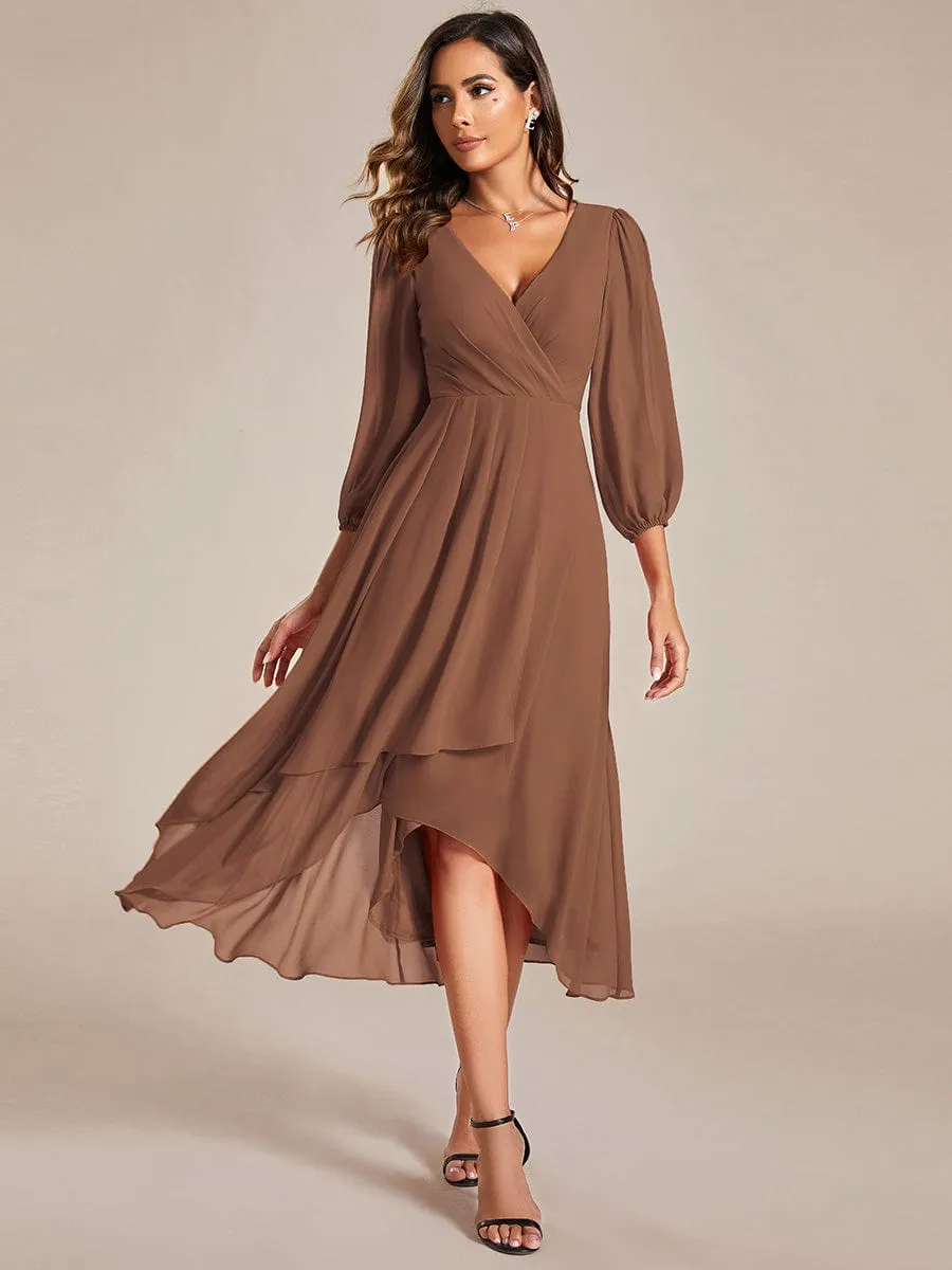 ever BRIAR|Custom Size Long Sleeves Asymmetrical Hem A-Line Midi Wedding Guest Dress sold by Ever Pretty