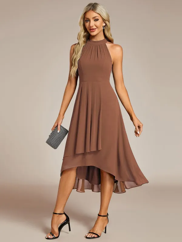 ever POSIE|Custom Size Midi Halter Neck Chiffon Wedding Guest Dress with Sleeveless and A-Line sold by Ever Pretty