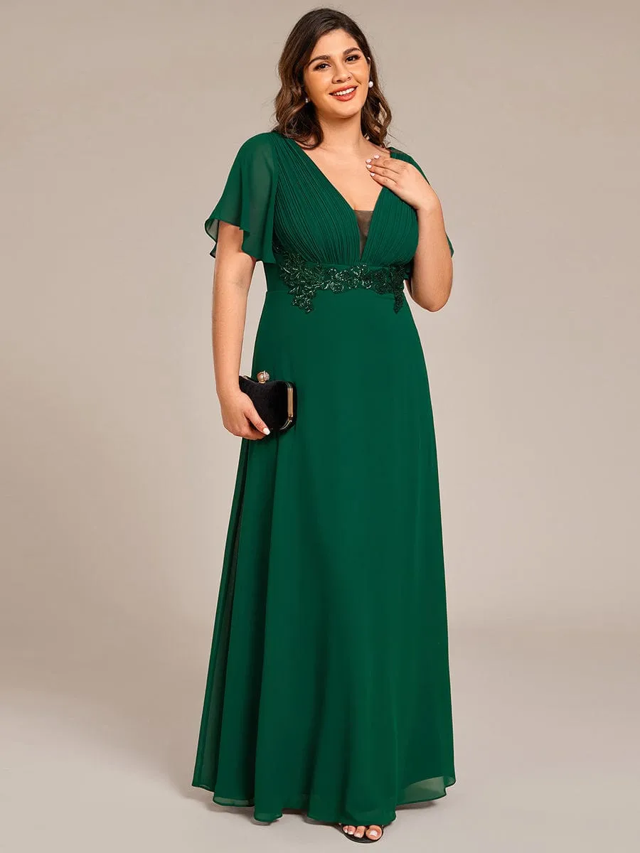 Plus Size Short Sleeve Waist Applique V-Neck Maxi Formal Evening Dress sold by Ever Pretty product image thumbnail 4
