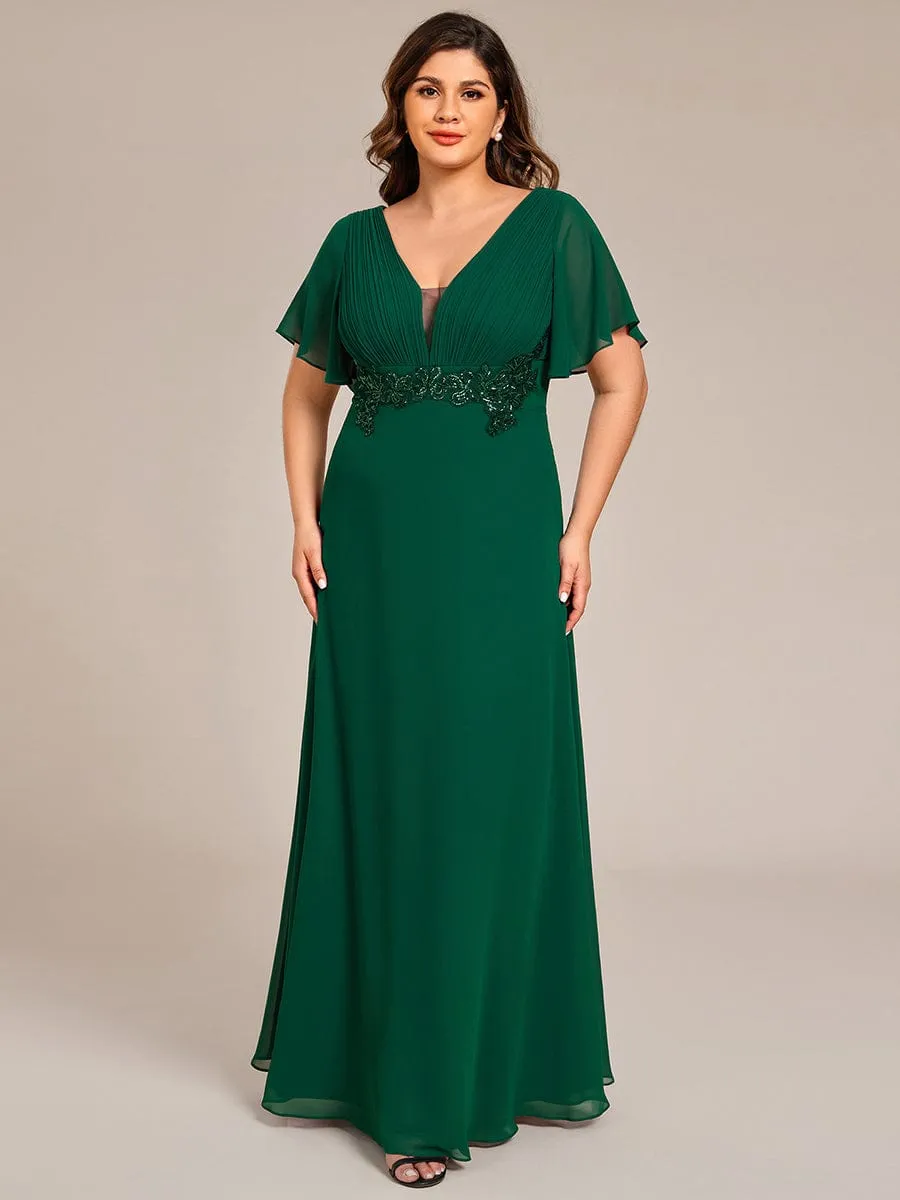 Plus Size Short Sleeve Waist Applique V-Neck Maxi Formal Evening Dress sold by Ever Pretty product image thumbnail 5