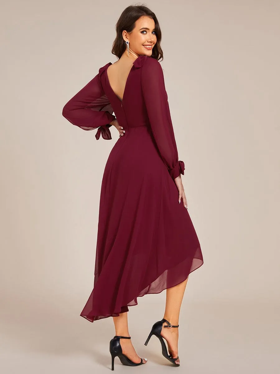ever MYLAN|Long Sleeve V-Neck Midi Asymmetrical Hem Chiffon Bridesmaid Dress sold by Ever Pretty product image thumbnail 2