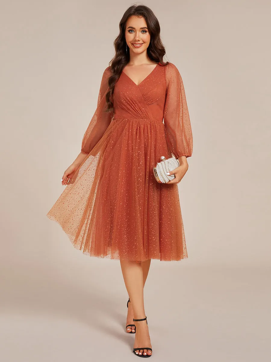 Glittery Long Sleeve V-Neck Midi Wedding Guest Dress sold by Ever Pretty product image thumbnail 4