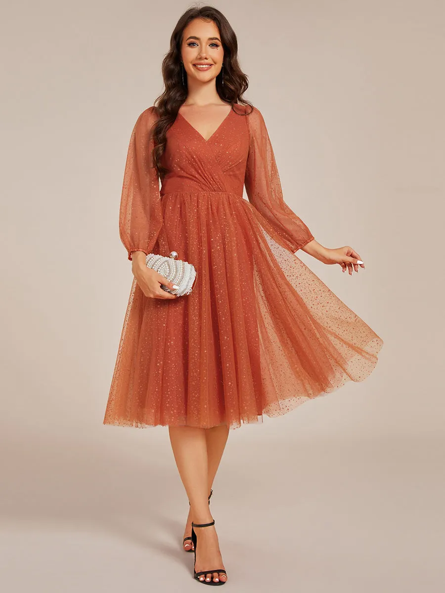 Glittery Long Sleeve V-Neck Midi Wedding Guest Dress sold by Ever Pretty product image thumbnail 5