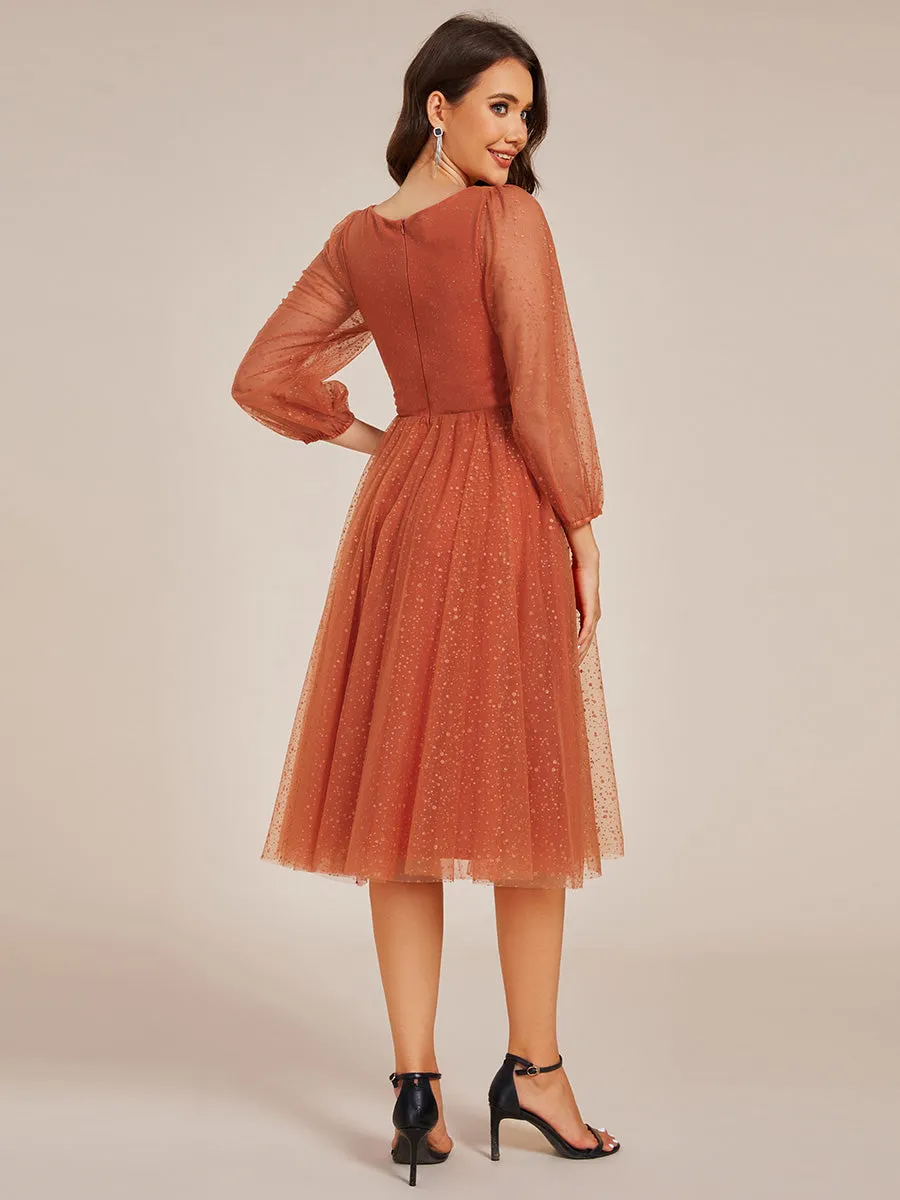 Glittery Long Sleeve V-Neck Midi Wedding Guest Dress sold by Ever Pretty product image thumbnail 2