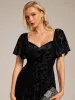 ever BLOOM|Elegant Stretchy Short Sleeve Tea Length Velvet Wedding Guest Dress sold by Ever Pretty