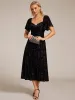 ever BLOOM|Elegant Stretchy Short Sleeve Tea Length Velvet Wedding Guest Dress sold by Ever Pretty