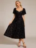 ever BLOOM|Elegant Stretchy Short Sleeve Tea Length Velvet Wedding Guest Dress sold by Ever Pretty