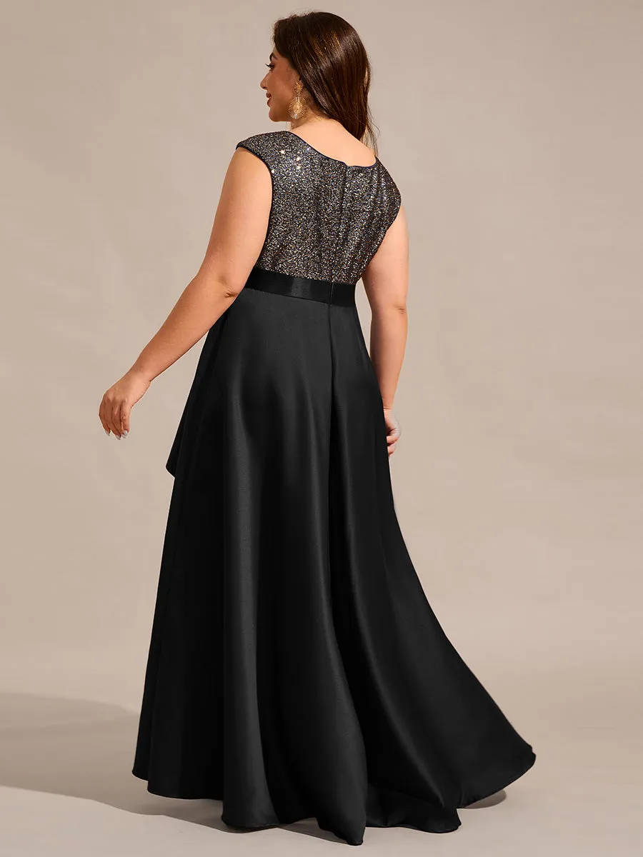 Plus Size Sequin Round Neckline High-Low Satin Formal Evening Dress sold by Ever Pretty product image thumbnail 2