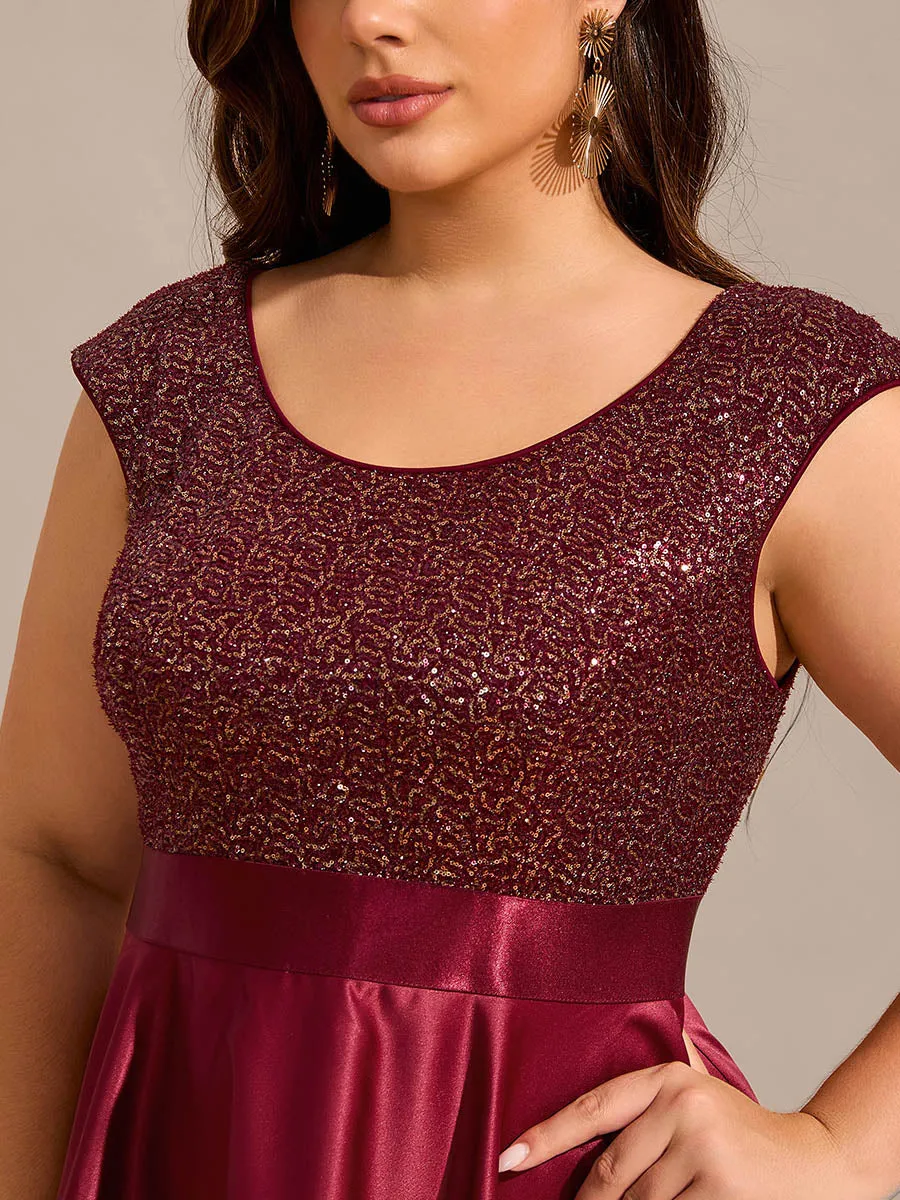 Plus Size Sequin Round Neckline High-Low Satin Formal Evening Dress sold by Ever Pretty product image thumbnail 5