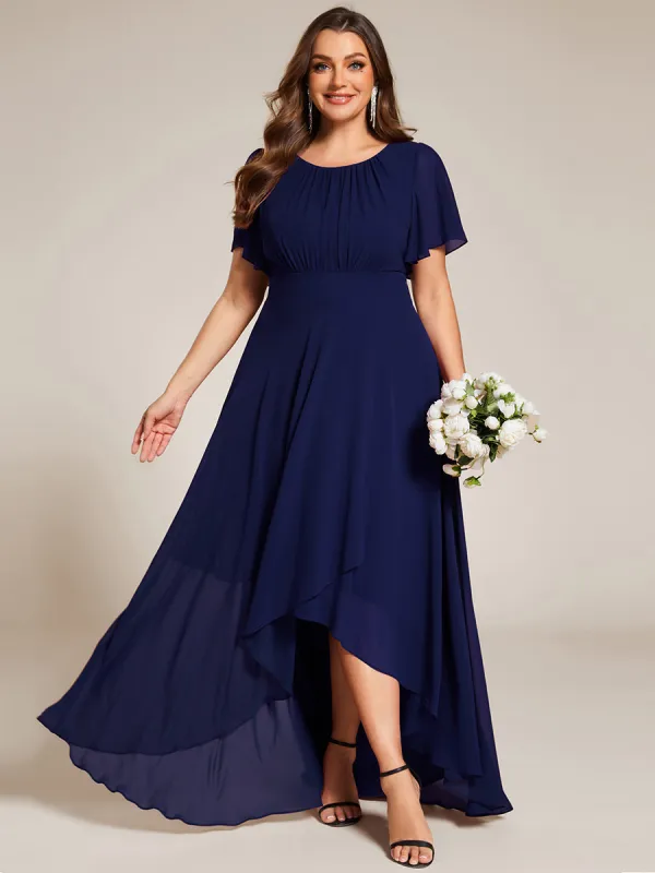 pretty GIGI|Plus Size Asymmetric Hem Short Sleeve Round Neckline Chiffon Bridesmaid Dress sold by Ever Pretty