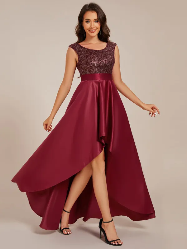 Faye | Sleeveless Sequin Top High-Low Formal Evening Dress with Satin sold by Ever Pretty