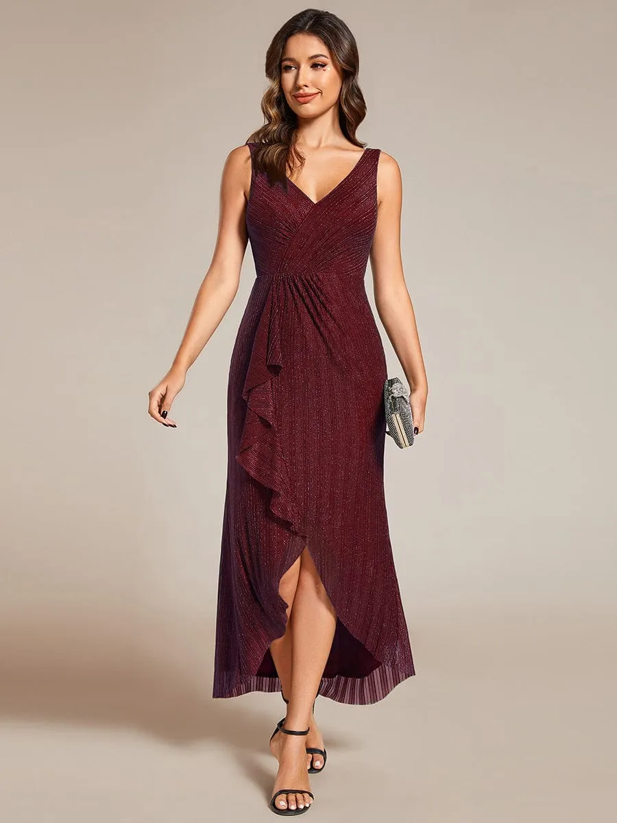High-Low Ruffle Mermaid Wedding Guest Dress with V-Neck sold by Ever Pretty