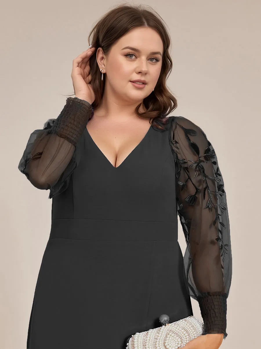 pretty RYLEE|Plus Size High Slit Embroidered Long Sleeve Chiffon Formal Evening Dress sold by Ever Pretty product image thumbnail 5