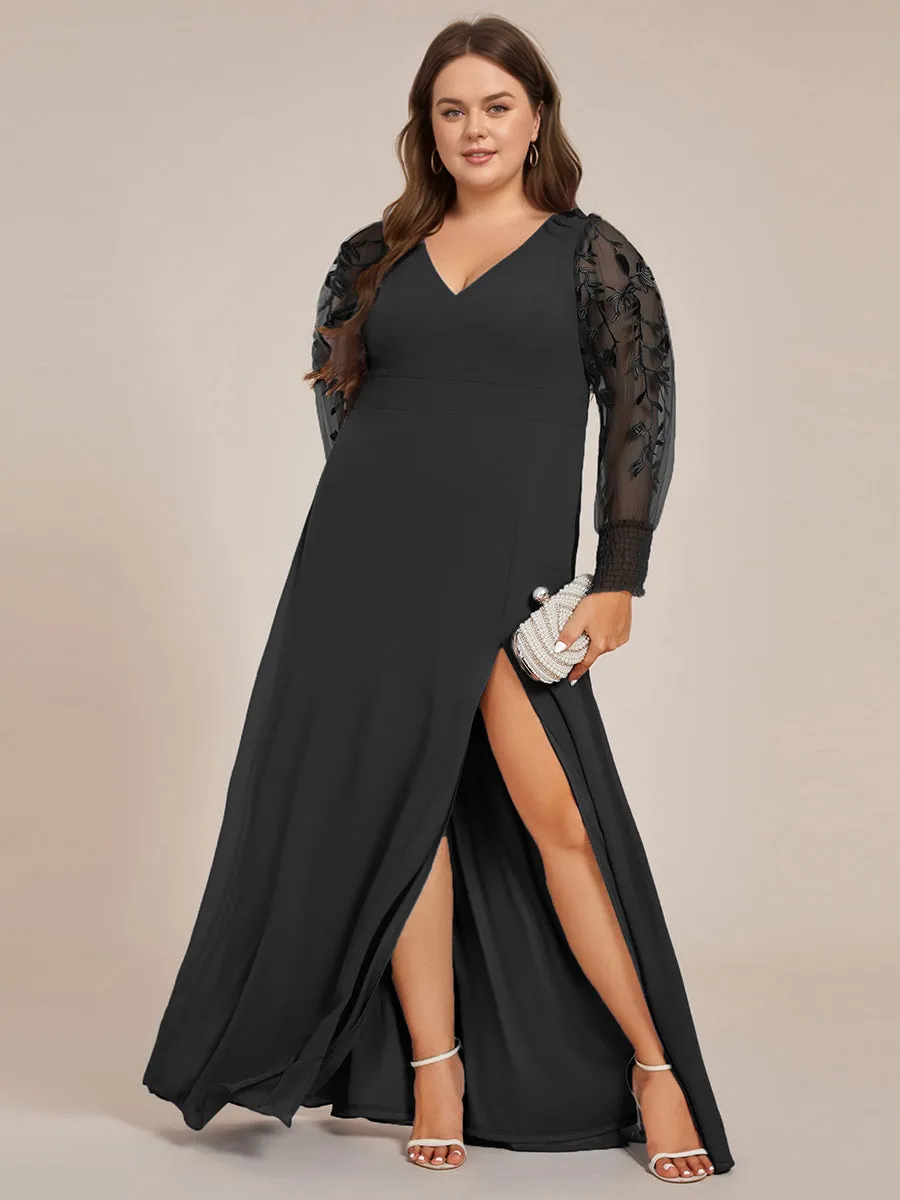 pretty RYLEE|Plus Size High Slit Embroidered Long Sleeve Chiffon Formal Evening Dress sold by Ever Pretty product image thumbnail 3