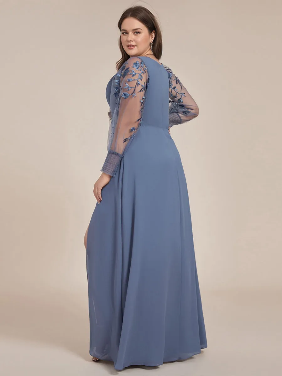 pretty RYLEE|Plus Size High Slit Embroidered Long Sleeve Chiffon Formal Evening Dress sold by Ever Pretty product image thumbnail 2