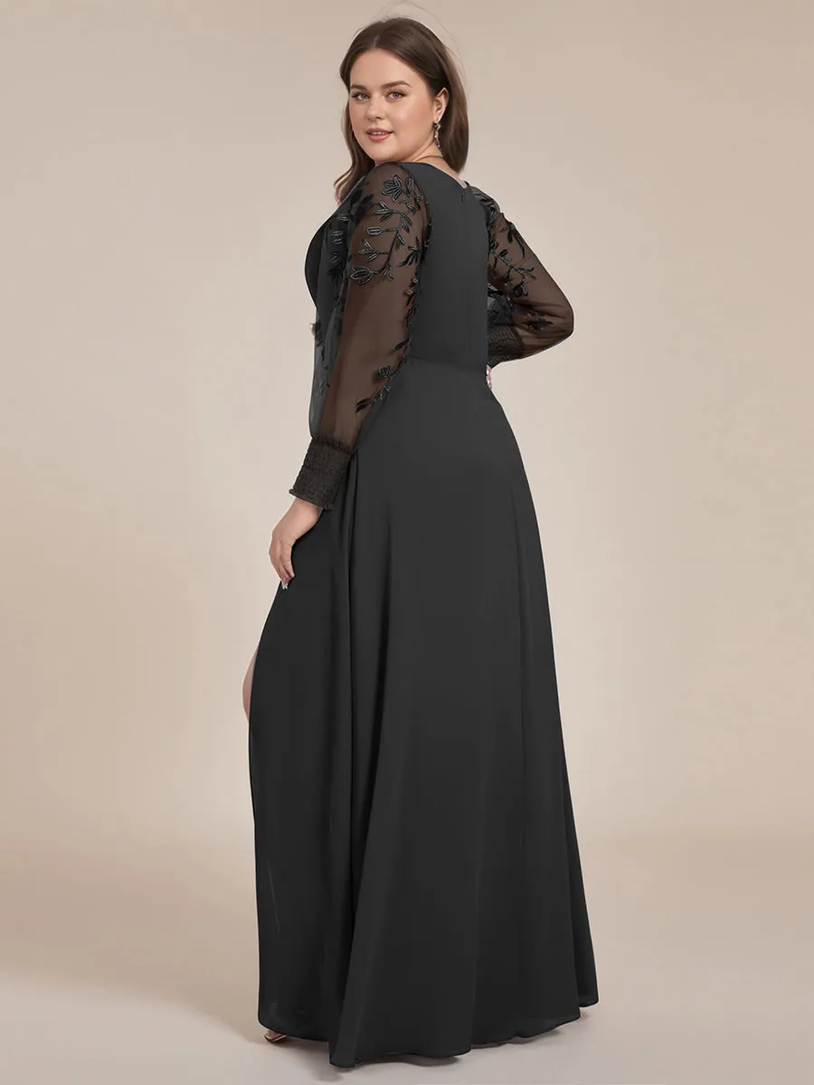 pretty RYLEE|Plus Size High Slit Embroidered Long Sleeve Chiffon Formal Evening Dress sold by Ever Pretty product image thumbnail 4
