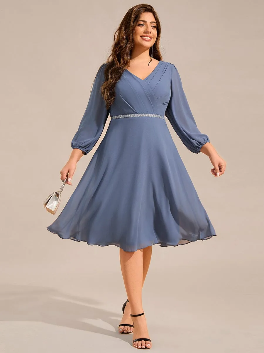 pretty NYLAH|Plus Size Long Sleeve Midi A-Line Wedding Guest Dress with Waist Chain sold by Ever Pretty