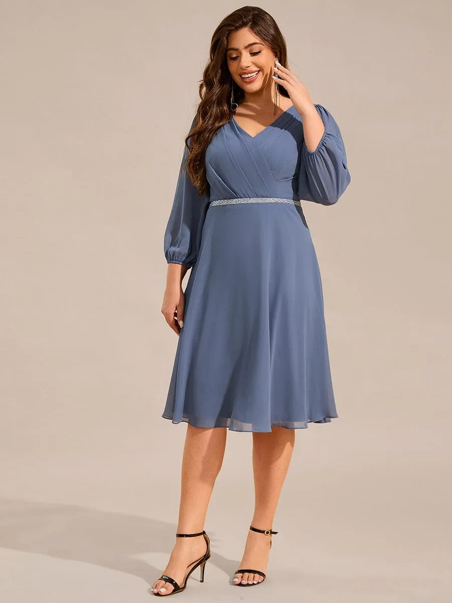 pretty NYLAH|Plus Size Long Sleeve Midi A-Line Wedding Guest Dress with Waist Chain sold by Ever Pretty product image thumbnail 5