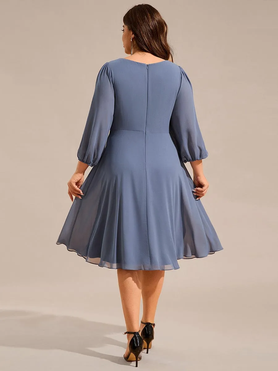 pretty NYLAH|Plus Size Long Sleeve Midi A-Line Wedding Guest Dress with Waist Chain sold by Ever Pretty product image thumbnail 2