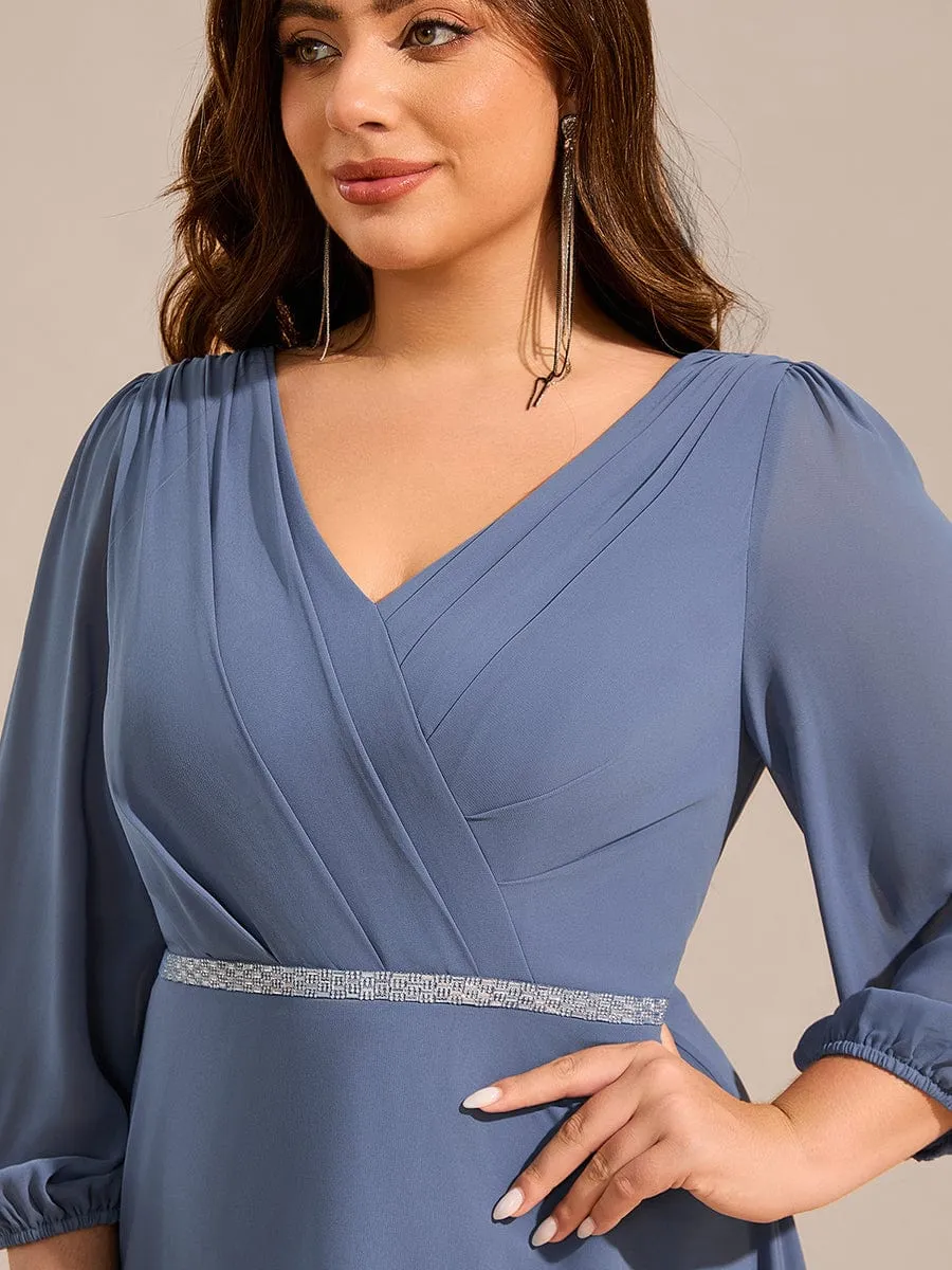pretty NYLAH|Plus Size Long Sleeve Midi A-Line Wedding Guest Dress with Waist Chain sold by Ever Pretty product image thumbnail 3