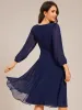 ever NYLAH|Pleated A-Line Long Sleeve Midi Chiffon Wedding Guest Dress sold by Ever Pretty