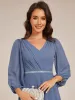 ever NYLAH|Pleated A-Line Long Sleeve Midi Chiffon Wedding Guest Dress sold by Ever Pretty
