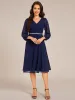 ever NYLAH|Pleated A-Line Long Sleeve Midi Chiffon Wedding Guest Dress sold by Ever Pretty