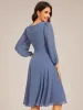 ever NYLAH|Pleated A-Line Long Sleeve Midi Chiffon Wedding Guest Dress sold by Ever Pretty