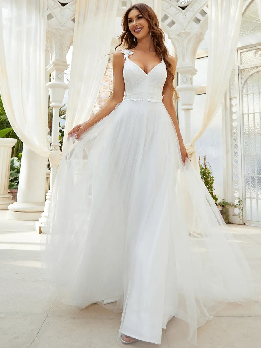 Custom Size Elegant V Neck Lace A-Line Backless Tulle Wedding Dress sold by Ever Pretty product image thumbnail 5