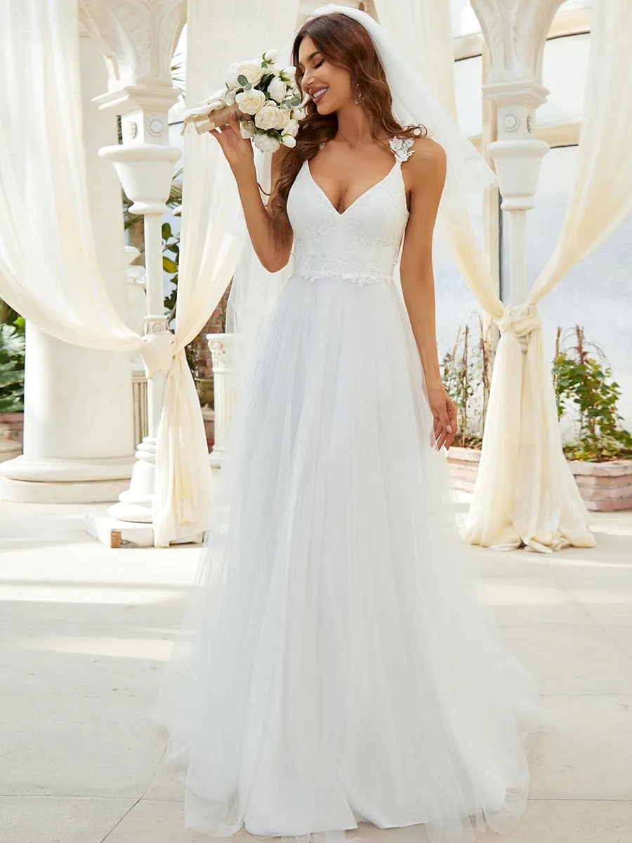 Custom Size Elegant V Neck Lace A-Line Backless Tulle Wedding Dress sold by Ever Pretty product image thumbnail 2