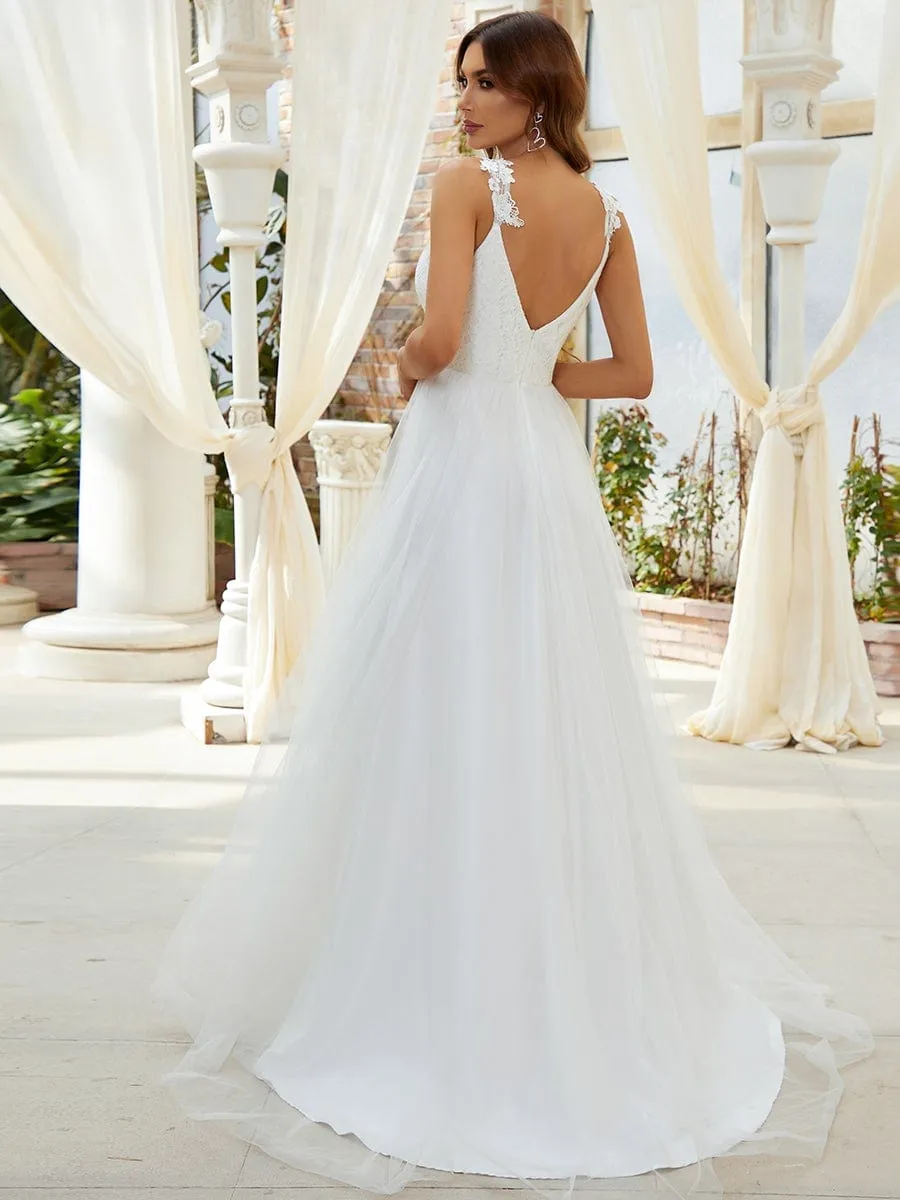 Custom Size Elegant V Neck Lace A-Line Backless Tulle Wedding Dress sold by Ever Pretty product image thumbnail 3