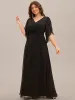 Lena | Plus Size Elegant Pleated Half Sleeve A-Line Maxi Mother of the Bride Dress sold by Ever Pretty