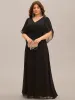 Lena | Plus Size Elegant Pleated Half Sleeve A-Line Maxi Mother of the Bride Dress sold by Ever Pretty