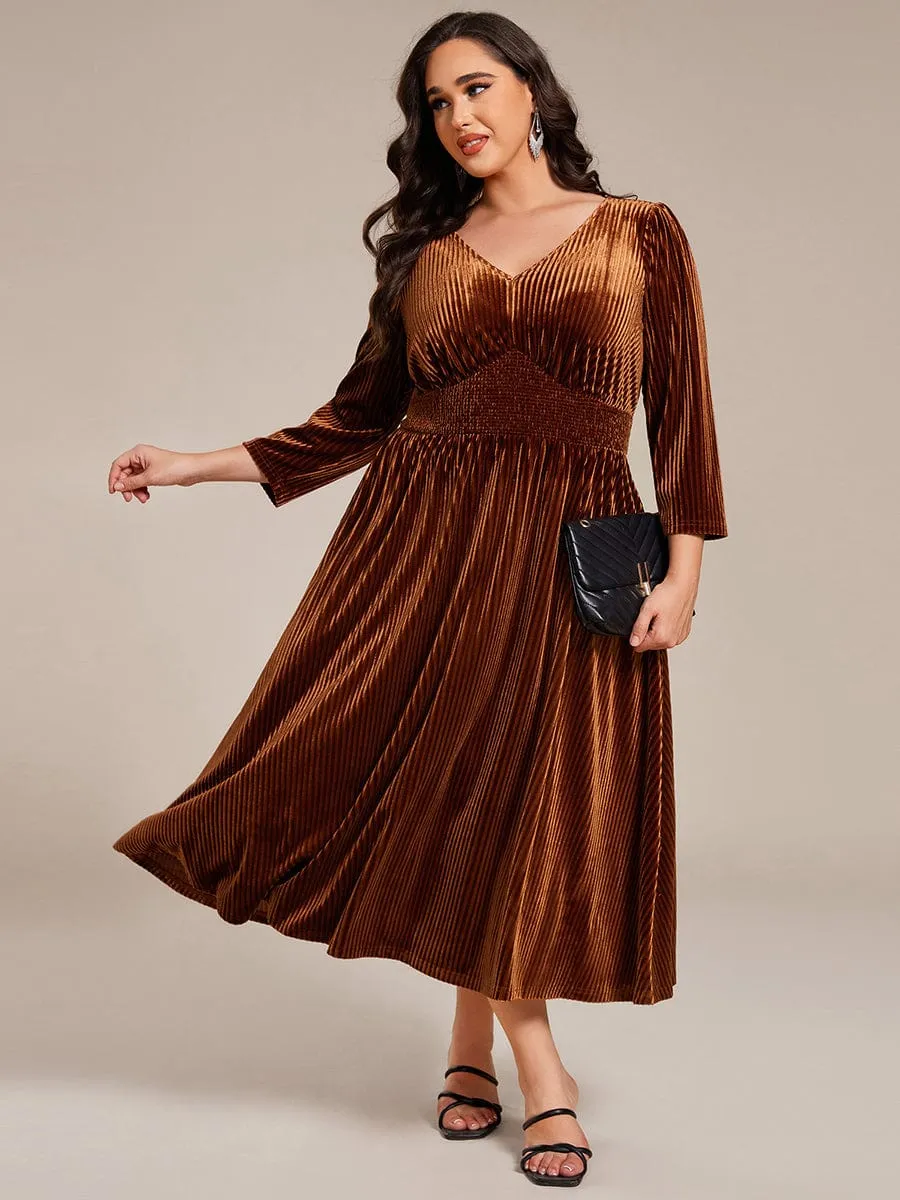 pretty ARLET|Plus Size Elegant Pleated Velvet Stretchy Tea Length Wedding Guest Dress sold by Ever Pretty product image thumbnail 4