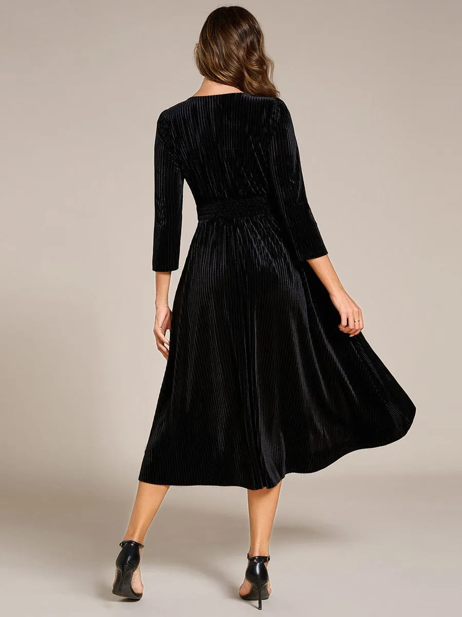 ever ARLET|Long Sleeve High Stretch Velvet Tea Length Wedding Guest Dress sold by Ever Pretty product image thumbnail 2