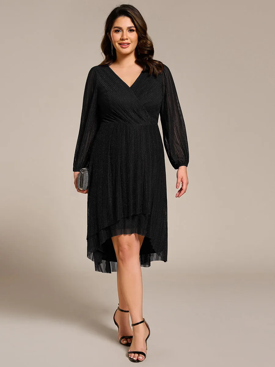 pretty BRISTOL|Plus Size Pleated Long Sleeve V-Neck Midi Glitter Wedding Guest Dress sold by Ever Pretty product image thumbnail 5