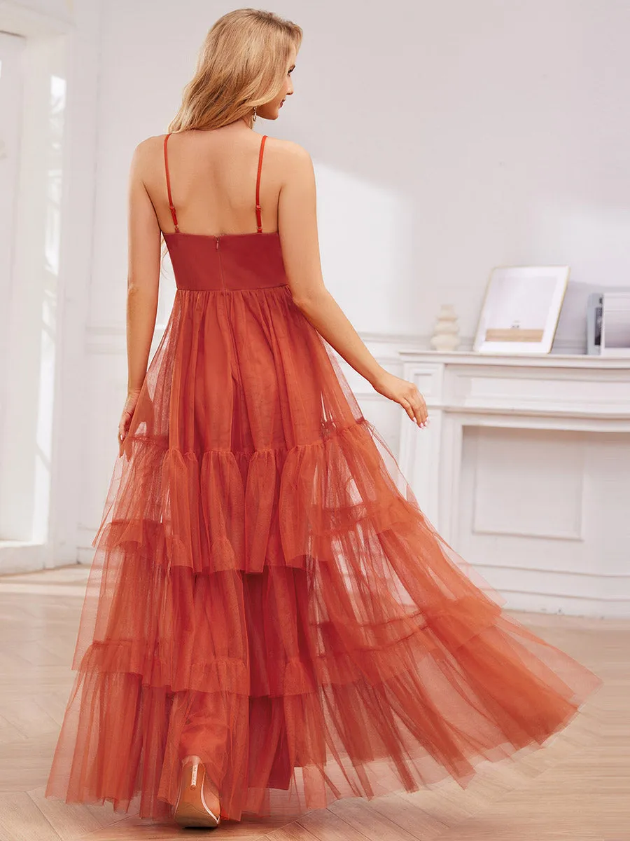 V Neck Tiered Tulle Spaghetti Strap Bridesmaid Dress sold by Ever Pretty product image thumbnail 2