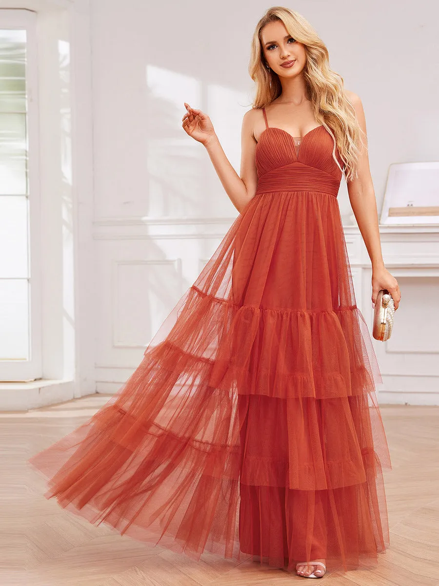 V Neck Tiered Tulle Spaghetti Strap Bridesmaid Dress sold by Ever Pretty product image thumbnail 5