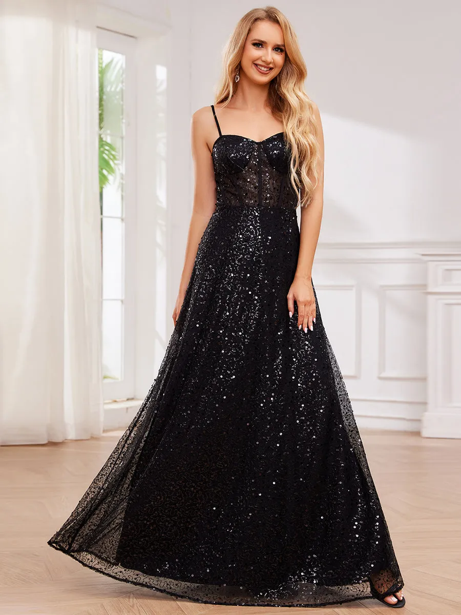 ever TAYTUM|Elegant Sequin Spaghetti Strap See-Through Formal Evening Dress sold by Ever Pretty