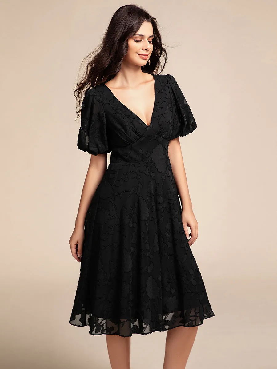 ever DANI|Puff Sleeve V-Neck Midi Wedding Guest Dress sold by Ever Pretty product image thumbnail 5