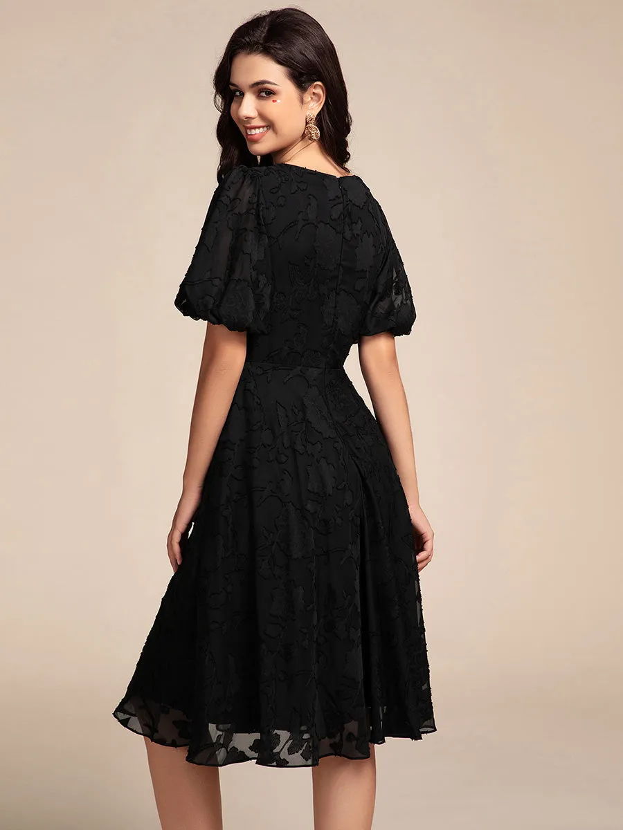 ever DANI|Puff Sleeve V-Neck Midi Wedding Guest Dress sold by Ever Pretty product image thumbnail 2