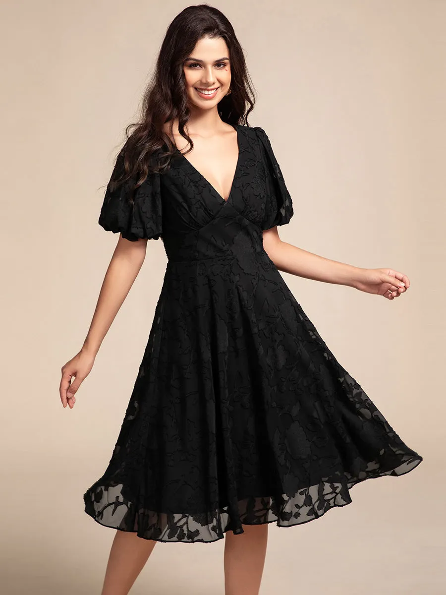 ever DANI|Puff Sleeve V-Neck Midi Wedding Guest Dress sold by Ever Pretty product image thumbnail 4