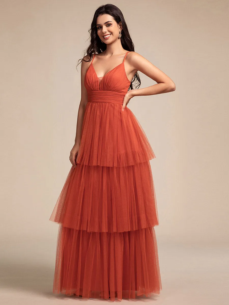 Tiered Spaghetti Strap Tulle Maxi Bridesmaid Dress sold by Ever Pretty product image thumbnail 4