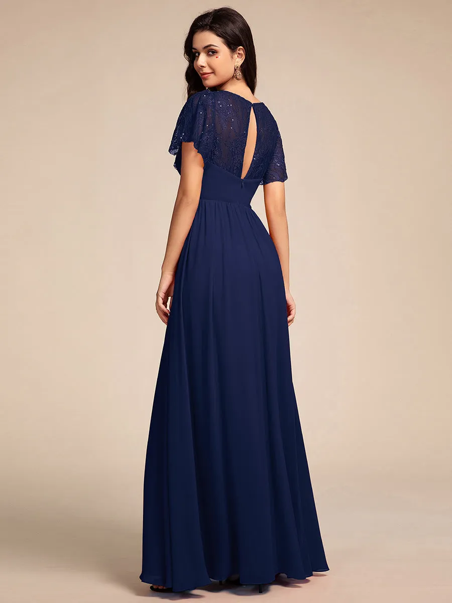 ever ROBYN|Flutter Sleeve Pleated Lace Bodice V-Neck Maxi Bridesmaid Dress sold by Ever Pretty product image thumbnail 2