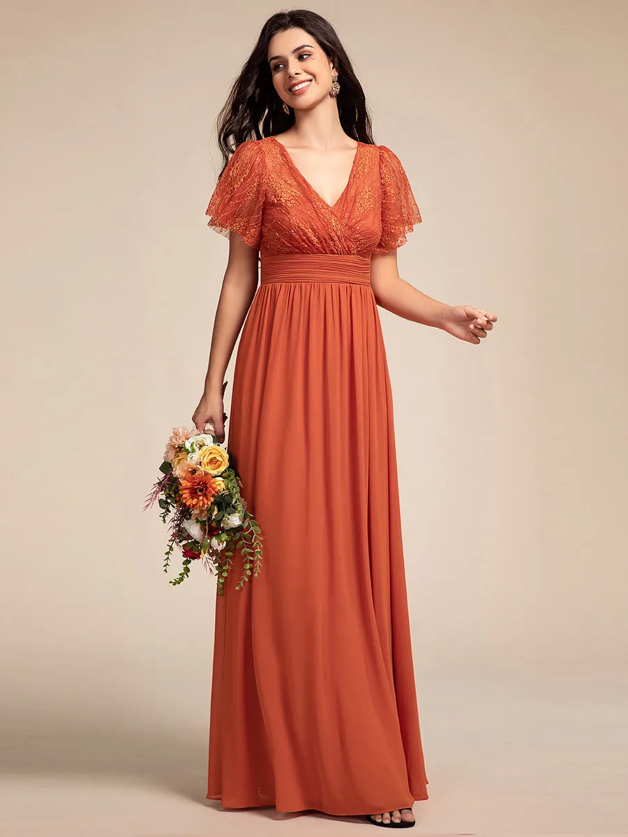 ever ROBYN|Flutter Sleeve Pleated Lace Bodice V-Neck Maxi Bridesmaid Dress sold by Ever Pretty product image thumbnail 5