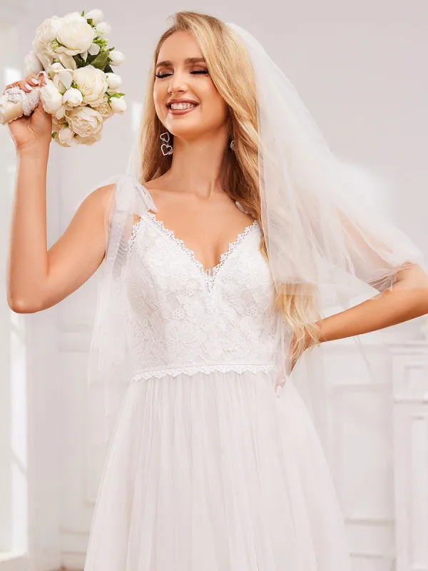 Romantic Lace and Tulle Tie-Shoulder Wedding Dress sold by Ever Pretty