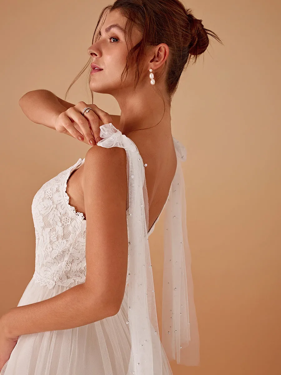 TAHIRA'S BRIDE|Romantic Lace and Tulle Tie-Shoulder Wedding Dress sold by Ever Pretty product image thumbnail 3