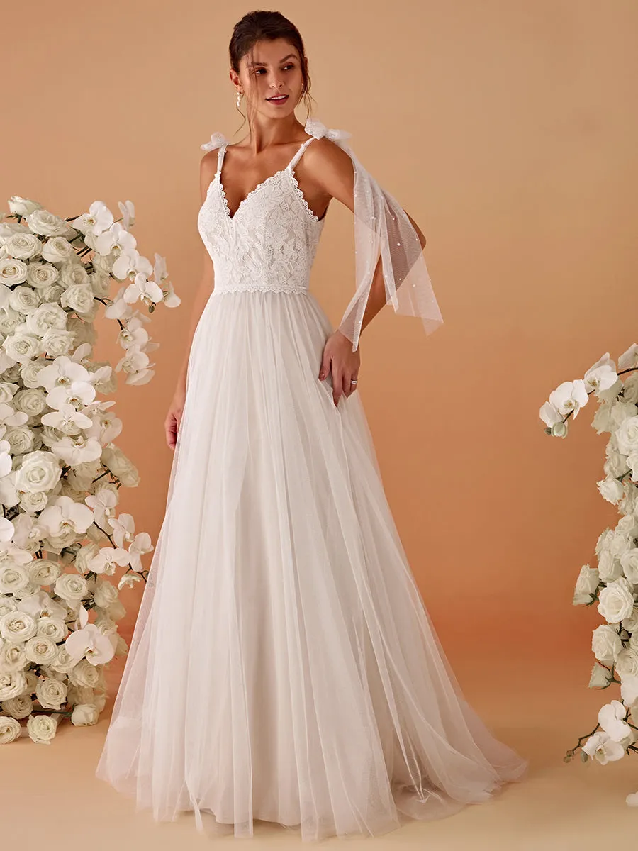 TAHIRA'S BRIDE|Romantic Lace and Tulle Tie-Shoulder Wedding Dress sold by Ever Pretty product image thumbnail 4