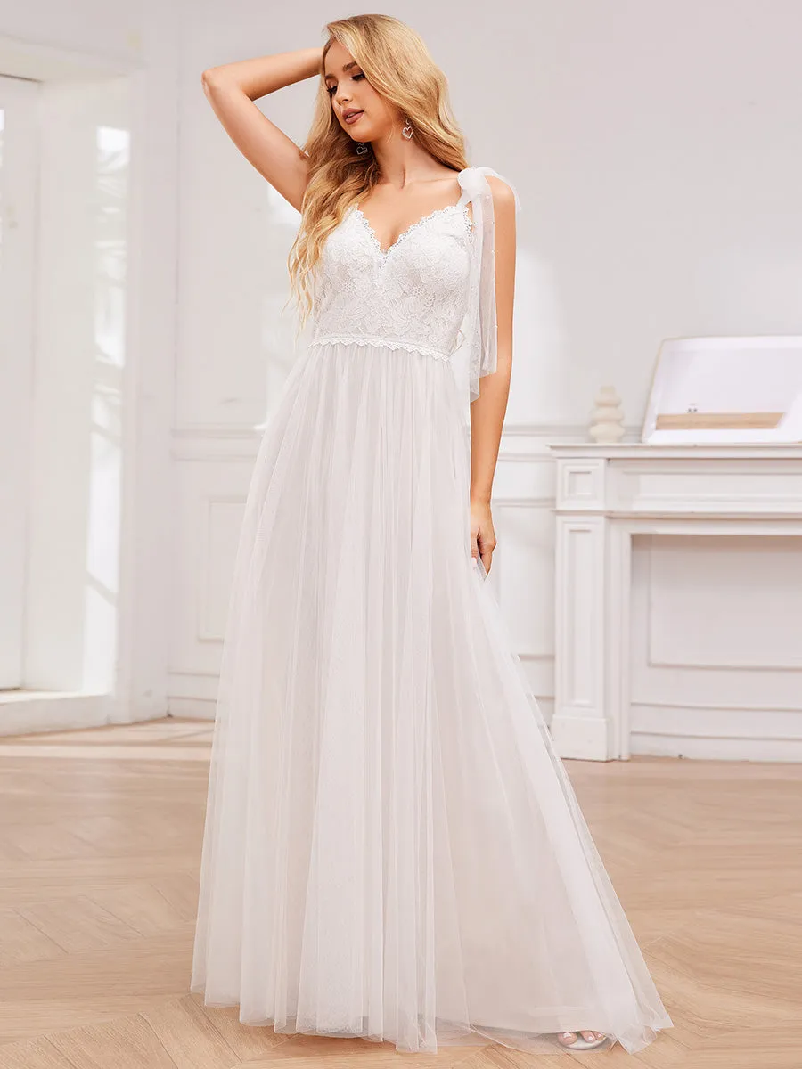 TAHIRA'S BRIDE|Romantic Lace and Tulle Tie-Shoulder Wedding Dress sold by Ever Pretty product image thumbnail 5