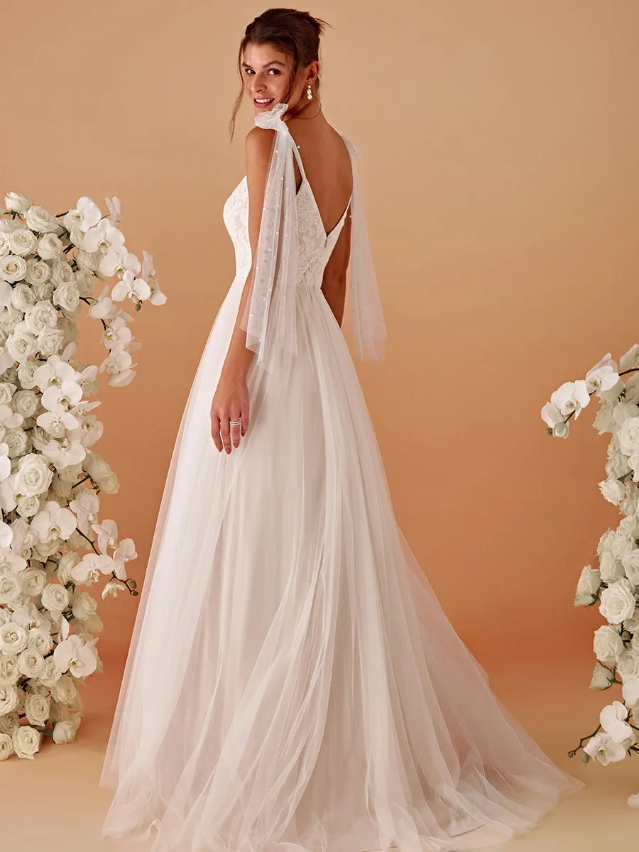 TAHIRA'S BRIDE|Romantic Lace and Tulle Tie-Shoulder Wedding Dress sold by Ever Pretty product image thumbnail 2